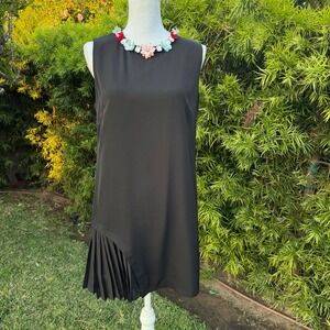 The Moon Black Sleeveless Embellished Neckline Pleated Hem Dress Size L
